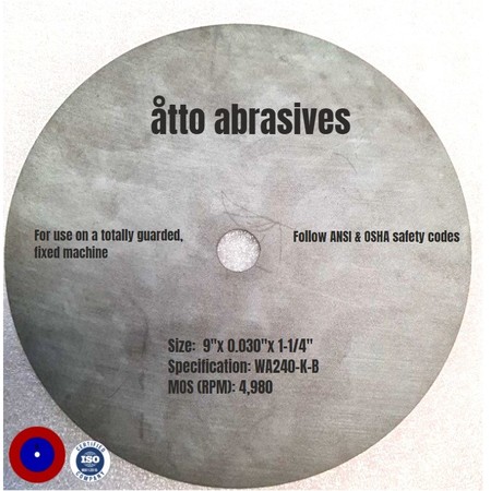 ATTO ABRASIVES Non-Reinforced Resinoid Cut-off Wheels 9" x 0.030" x 1-1/4" 1W225-075-PD